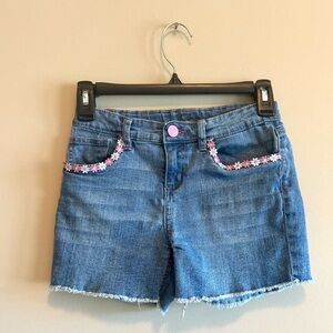 Studio V Kids Jean Shorts, size 12 girls, floral embroidered pocket detail